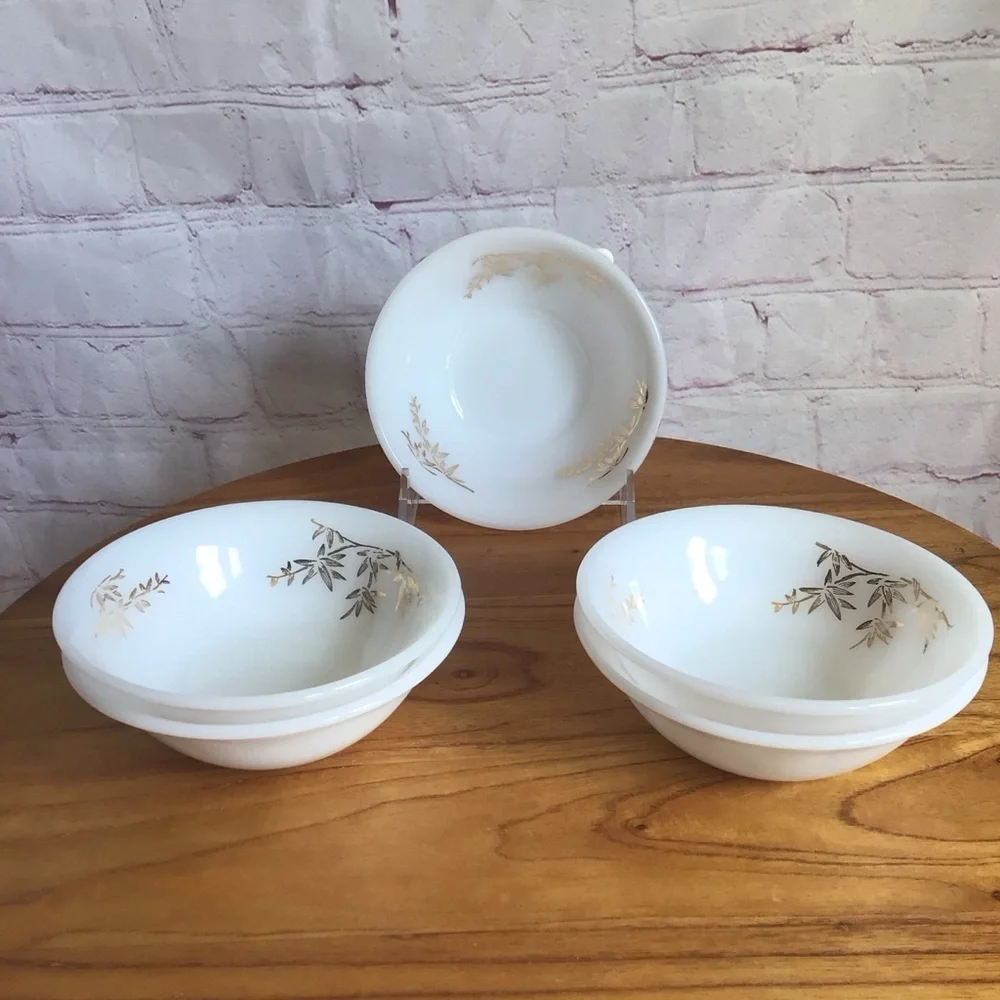Vintage Federal Glass Golden Bamboo Fruit Dessert Bowls - Set of 5